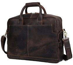 BAIGIO Men Retro Leather Briefcase Laptop Computer Office Business Shoulder Tote Messenger Bag ( ...