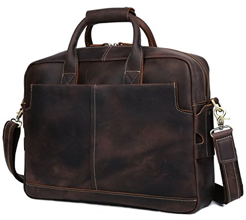 BAIGIO Men Retro Leather Briefcase Laptop Computer Office Business Shoulder Tote Messenger Bag ( ...