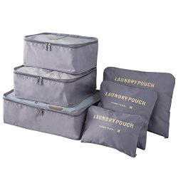 HongyuTing 6Pcs Waterproof Clothes Packing Cubes Travel Luggage Organizer Bag,Gray