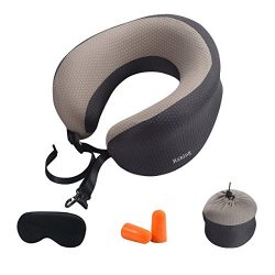 Memory Foam Travel Pillow, Raking Portable Neck Pillow with Eyeshade, Earplugs, Carry Bag, Perfe ...