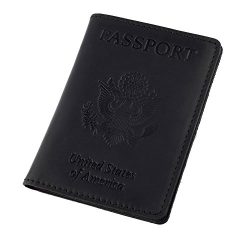 Rachiba Leather Passport Holder – Travel Wallet Cover Case for Men & Women (Black)