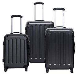 Goplus 3 Pcs Luggage Set Hardside Travel Rolling Suitcase ABS+PC Globalway (Black)