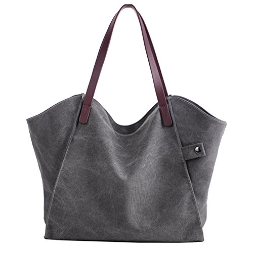 Sanxiner Women’s Casual Canvas Tote Bags Shoulder Handbag Travel Bag (Gray)