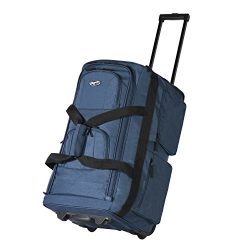 Olympia Luggage 22″ 8 Pocket Rolling Duffel Bag (Navy w/ Black – Exclusive Color)