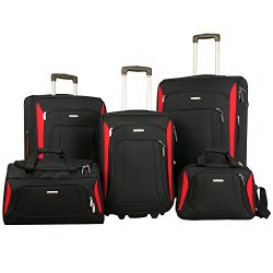 Merax Newest Softshell Deluxe Expandable Rolling Luggage Set,  Black/Red,  5 Piece