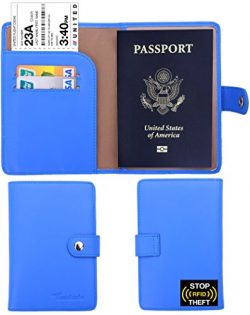 Travelambo RFID Blocking Leather Passport Holder Wallet Cover Case Wing Pocket(blue)