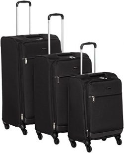 AmazonBasics Softside Spinner Luggage – 3 Piece Set (21″, 25″, 29″), Black