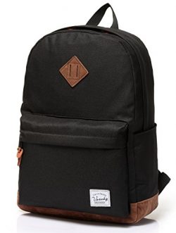Vaschy Unisex Classic Lightweight Water-resistant Campus School Rucksack Travel Backpack Black F ...