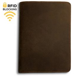 RFID Blocking Passport Holder Travel Wallet – Genuine Crazy Horse Leather (Dark Brown)