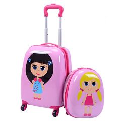 Goplus 2Pc 12″ 16″ Kids Carry On Luggage Set Upright Hard Side Hard Shell Suitcase B ...