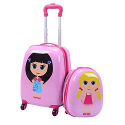Goplus 2Pc 12″ 16″ Kids Carry On Luggage Set Upright Hard Side Hard Shell Suitcase B ...