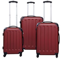 Goplus 3 Pcs Luggage Set Hardside Travel Rolling Suitcase ABS+PC Globalway (Wine)