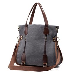 Women’s Canvas Tote Bag Top Handle Bags Crossbody Messenger Bag Shoulder Handbag (Gray)