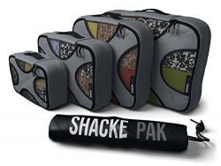 Shacke Pak – 4 Set Packing Cubes – Travel Organizers with Laundry Bag (Dark Grey)