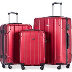 Merax 3 Piece P.E.T Luggage Set Eco-friendly Light Weight Spinner Suitcase(Red)