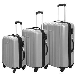 3 Piece Luggage Set Durable Lightweight Hard Case Spinner Suitecase LUG3 SK541 SILVER