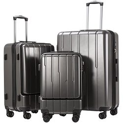 Coolife Luggage Expandable Suitcase 3 Piece Set with TSA Lock with Computer Pocket (Reg grey.)
