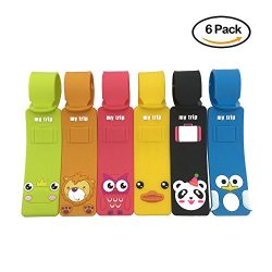 Set of 6 Cute Animals Luggage Tags, Colorful Silicone Travel Suitcase Bag Label