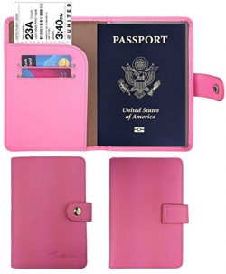 Travelambo RFID Blocking Leather Passport Holder Wallet Cover Case Wing Pocket(pink)