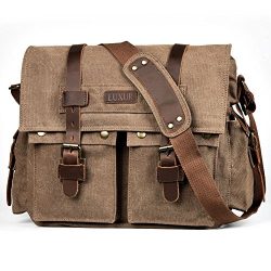 LUXUR 16 Inch Messenger Bag Shoulder Laptop Bags Military Satchel Vintage Canvas Travel Bag Bookbag