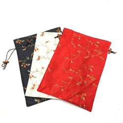 Mmei Set of 3 14″ x 11″(L x W) Flower Design Embroidered Silk Jacquard Travel Bag Un ...