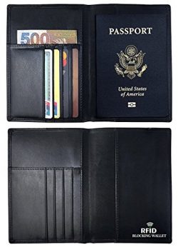 RFID Blocking Wallet, Genuine Leather Passport Holder Wallet Cover Case