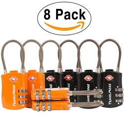 8 Pack TSA Approved Travel Combination Cable Luggage Locks for Suitcases – 4 Black & 4 ...