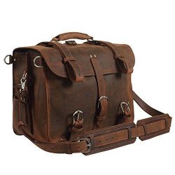 Texbo Real Thick Cowhide Leather Men’s Shoulder Briefcase Fit 17″ Laptop Bag Tote