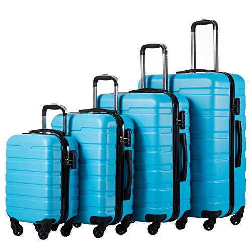 Coolife Luggage 4 Piece Set Hard shell Lightweight Suitcase (family set-sky blue)