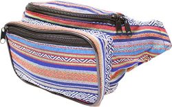 SoJourner Bags Fanny Pack – Tribal Boho Hippy Woven Eco Style (blue, red, white)