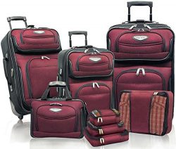 Traveler’s Choice Travel Select Amsterdam 8 Piece Luggage Set (Burgundy/Black)