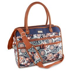 Fit & Fresh Wayfarer Carry On Bag, Womens Zippered Travel Tote (Navy Orange Paisley)