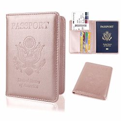 GDTK Leather Passport Holder Cover Case RFID Blocking Travel Wallet (Rose Gold)