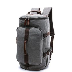 Men’s Canvas Backpack Travel Duffel Backpack Bag Large School Bookbag 3-In-1 (Grey)