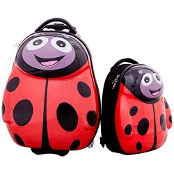 Goplus 2Pc 13″ 19″ Kids Carry On Luggage Set Travel Trolley Suitcase (Ladybug)