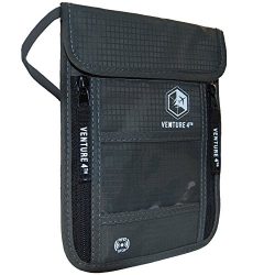 Venture 4th Travel Neck Pouch With RFID Blocking – Travel Wallet Passport Holder (Gray)