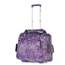 Olympia Deluxe Fashion Rolling Overnighter Travel Tote, Purple Paisley, One Size