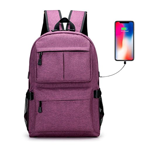 Viyear College Laptop Backpack Travel Dypack Usb Port Fit 15.6 Inch Water Resistant Purple