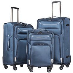 Coolife Luggage 3 Piece Set Suitcase Spinner Softshell lightweight (blue+sliver)