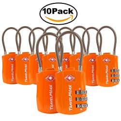 TravelMore 10 Pack TSA Approved Travel Combination Cable Luggage Locks for Suitcases – Orange