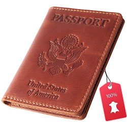 Rachiba Leather Passport Wallet – USA Embossed Travel Document and Ticket Holder