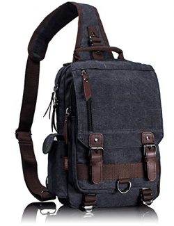Leaper Canvas Message Sling Bag Outdoor Cross Body Bag Messenger Shoulder Bag (Large,Black)