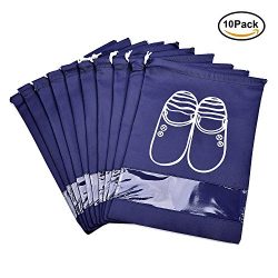Vovoly Shoe Bags Waterproof Non-Woven With Rope For Men and Women Travel 10 PCS Navy Blue