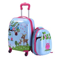 Goplus 2Pc 12″ 16″ Kids Carry On Luggage Set Upright Hard Side Hard Shell Suitcase B ...