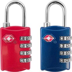 TSA Luggage Locks (2 Pack) – 4 Digit Combination Steel Padlocks – Approved Travel Lo ...