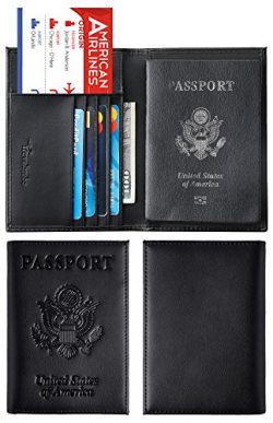 Travelambo RFID Blocking Genuine Leather Passport Holder Wallet in 7 Colors (black)