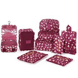 DOKEHOM DKA3003WF2 9 Packing Cubes Travel Organisers – 3 Packing Cubes + 3 Pouches + 1 Pre ...