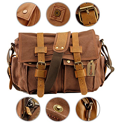 GEARONIC TM Men's Satchel Messenger Canvas Bag Vintage Shoulder Leather ...