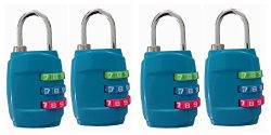 ZHW 3 Digit Combination Lock For Suitcases & Baggage,Gym Combination Lock 4 Pack (4 Pack Blue)