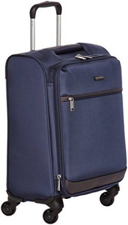 AmazonBasics Softside Spinner Luggage, 18-inch Carry-on/Cabin Size, Navy Blue